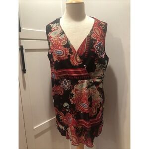 Vintage Y2k Venezia Sleeveless Top Womens Black Red Paisley 18/20 Made in USA